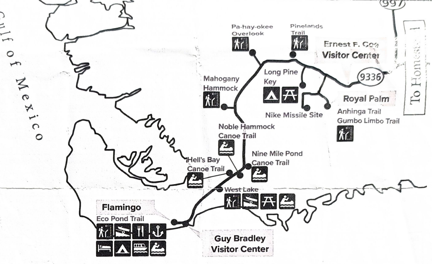 Florida - Mapa con senderos del sur de Everglades